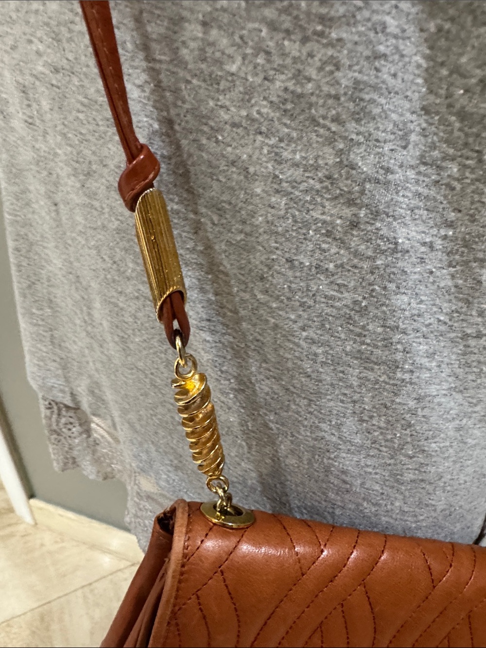Fendi Brown Quilted Leather Crossbody with Gold Pasta Chain Accents - Picture 7 of 16